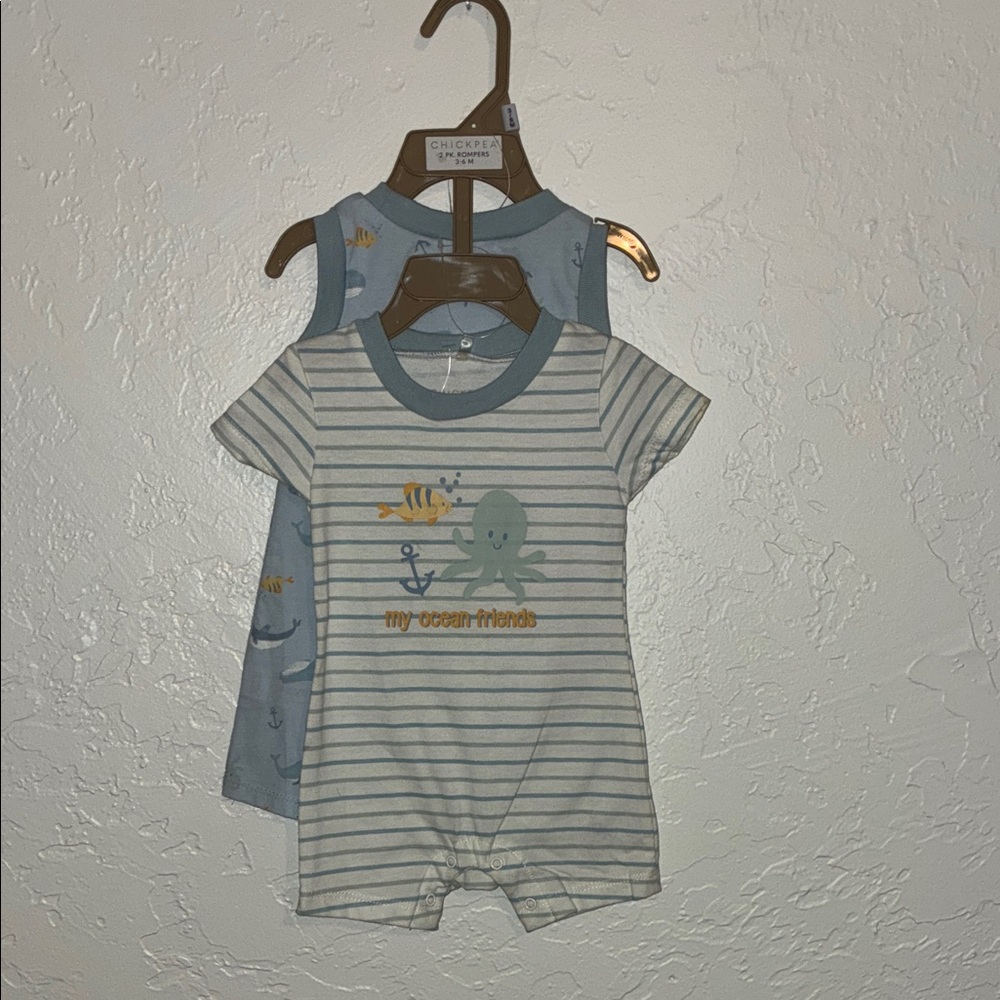 Chick Pea Striped Ocean Friends One Piece - Blue and Gray